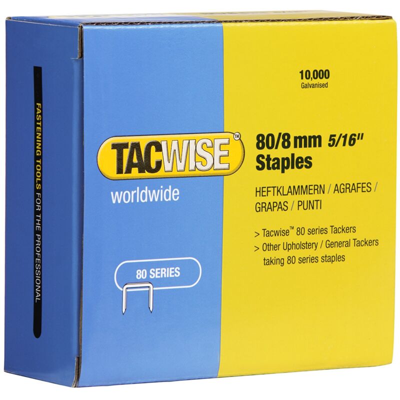 foto del prodotto tacwise 0382 punti galvanizzati per tappezzeria, tipo 80 8mm, confezione da 10.000, argento, 8mm