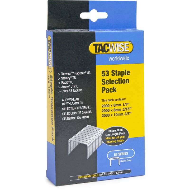 foto del prodotto tacwise 1095 selezione di punti galvanizzati tipo 53 da 6mm a 10 mm, confezione da 6000