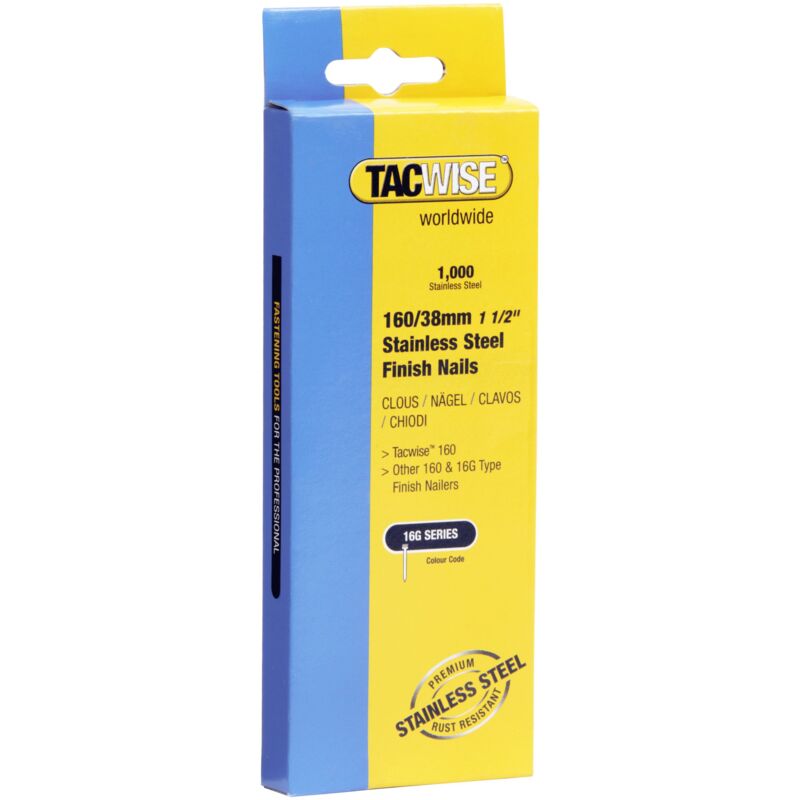 foto del prodotto tacwise 1097 chiodi di finitura in acciaio inossidabile tipo 16g 38 mm, confezione da 1000