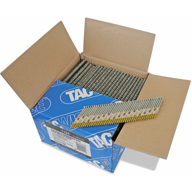 foto del prodotto tacwise 1124 chiodi inclinati a 34 2,8 50 mm, zincati extra con testa a d , gambo anellato, fascicolati con carta, confezione da 3300
