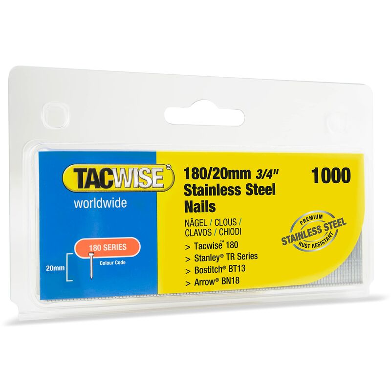 foto del prodotto tacwise 1510 chiodi brad 18g acciaio inossidabile tipo 180 20 mm, confezione da 1000