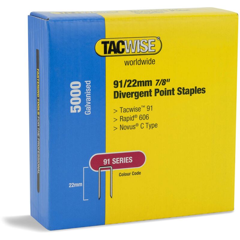 foto del prodotto tacwise 1617 punti a corona stretta e punta divergente tipo 91 22 mm, confezione da 5000