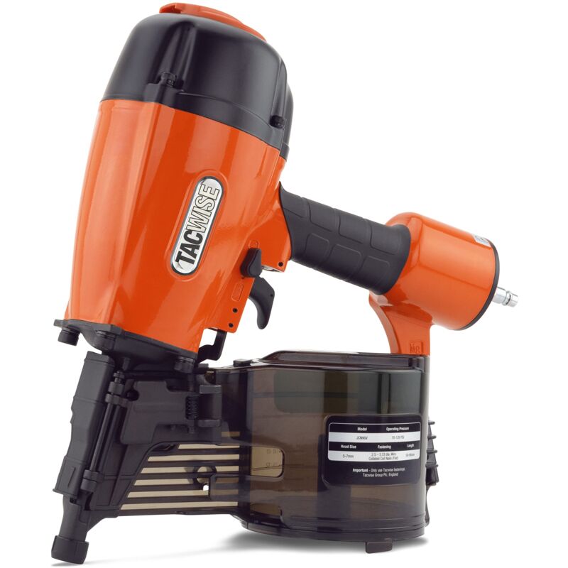 foto del prodotto tacwise jcn90v chiodatrice pneumatica a bobina, utilizza chiodi a bobina piatta lunghi da 50 a 90 mm, diametro 2,5 a 3,3 mm