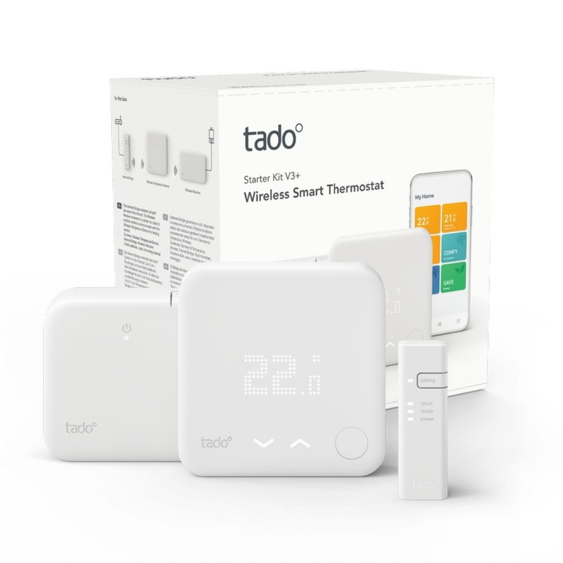 foto del prodotto tado termostato kit di base v3 , termostato intelligente wireless, compatibile con alexa e google assistant, bianco