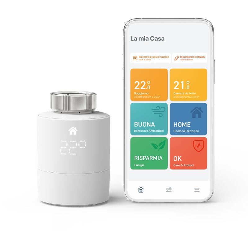 foto del prodotto tado testa termostatica intelligente, accessorio aggiuntivo controllo temperatura, valvola termostatica wifi, gestione smart del riscaldamento via