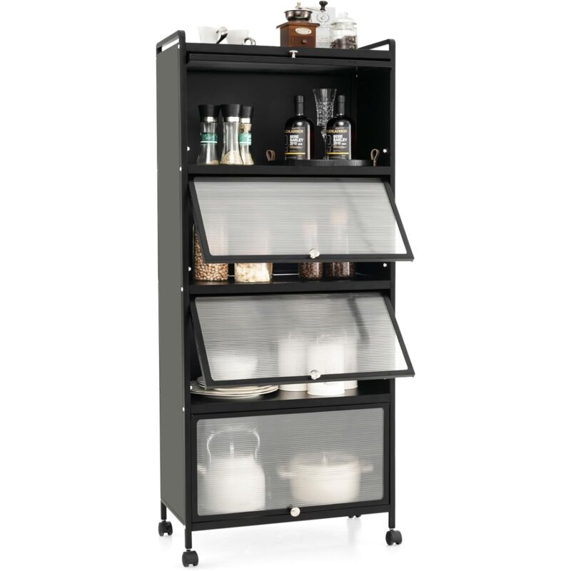 foto del prodotto tag re cuisine 5 niveaux, armoire de cuisine 4 portes pc escamotables avec 4 roulettes, tag re micro ondes pour salle manger, salon, 60 x 32 x 154