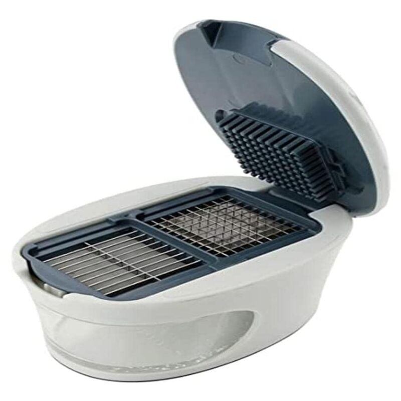 foto del prodotto taglia e sminuzza aglio, zenzero ecc. con 2 lame differenti, linea easy prepare, affetta a cubetti o a fette, 11x7,5x6,5cm, colore scuro, acciaio