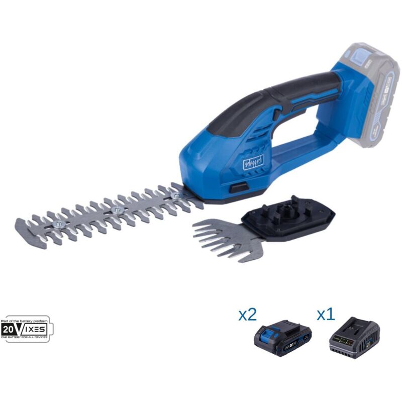 foto del prodotto taglia erba siepi 20v 2 batteria 2.0ah caricabatteria ixes scheppach c htgs200 x