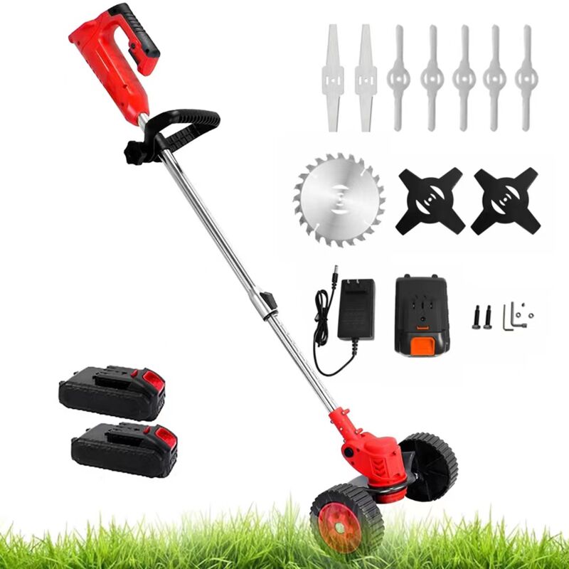 foto del prodotto tagliabordi a batteria con batteria, tagliabordi a batteria 3 in 1 con 3 tipi di lame, con batteria da 24 v e caricabatterie, attrezzi da giardino