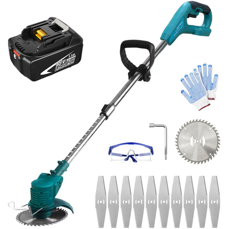 foto del prodotto tagliabordi a batteria, tagliaerba elettrico da 30 mm, kit tagliaerba con lame, con batteria da 5,5 a, compatibile con caricabatterie makita