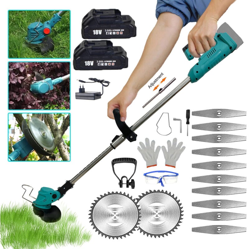foto del prodotto tagliaerba a batteria, tosaerba a batteria, con batterie 1 3.0ah caricabatterie,compatibile con la batteria makita, guida telescopica scintillante,