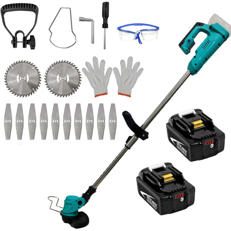 foto del prodotto tagliaerba a batteria, tosaerba a batteria,con batterie 2x5,5ah caricatore non incluso ,compatibile con la batteria makita, guida telescopica