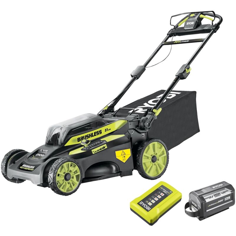 foto del prodotto tagliaerba a batteria trazionato ryobi ry36lmx51a 160 taglio 51 cm 36v, batteria 6.0 ah inclusa