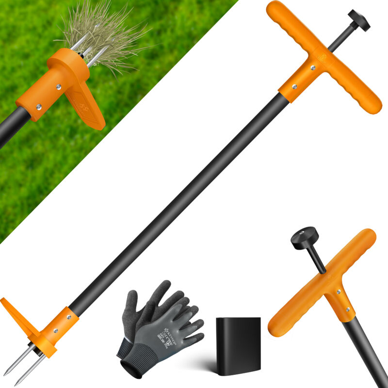 foto del prodotto tagliaerba con impugnatura toglierba in alluminio con impugnatura a t e pedale attrezzo da giardino per rimuovere le erbacce con 3 denti in acciaio e