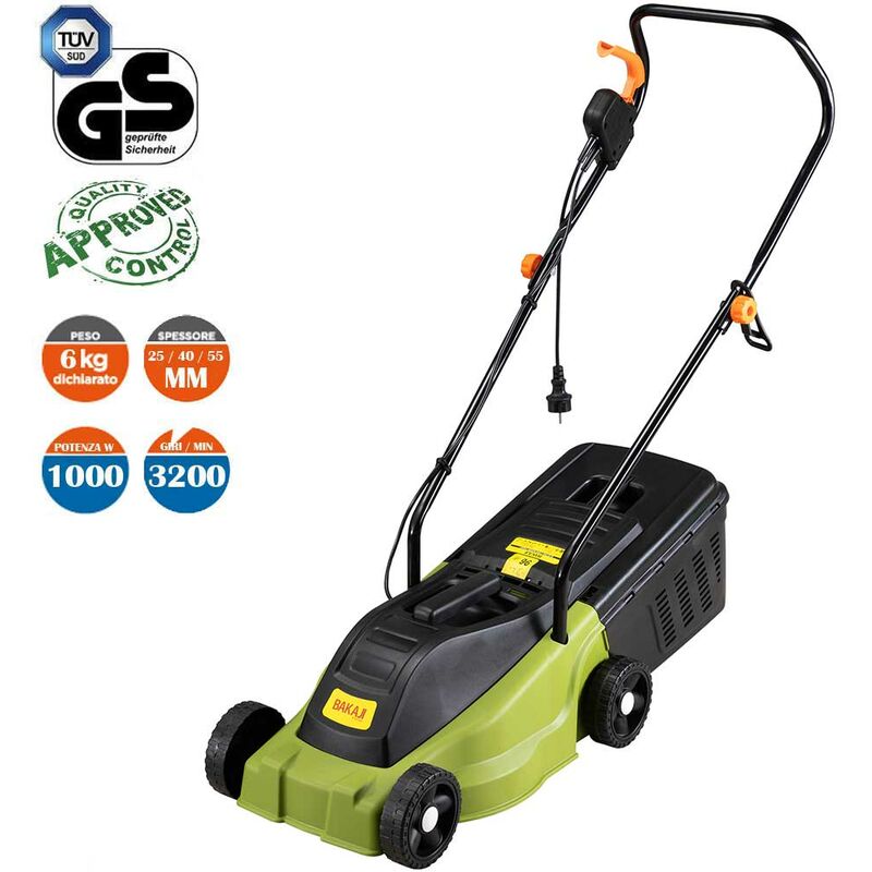 foto del prodotto tagliaerba elettrico a5099 motore 1000w rasaerba taglio 25 40 55mm serbatoio 25l