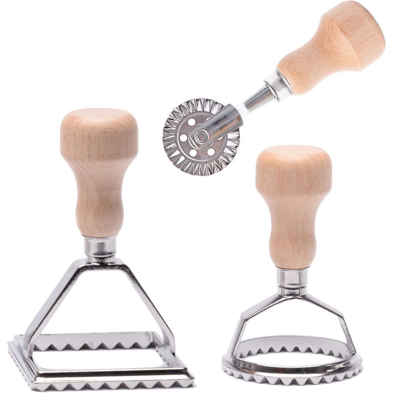 foto del prodotto tagliapasta per ravioli con manico in legno e posate con bordo affilato per accessori da cucina set da 3
