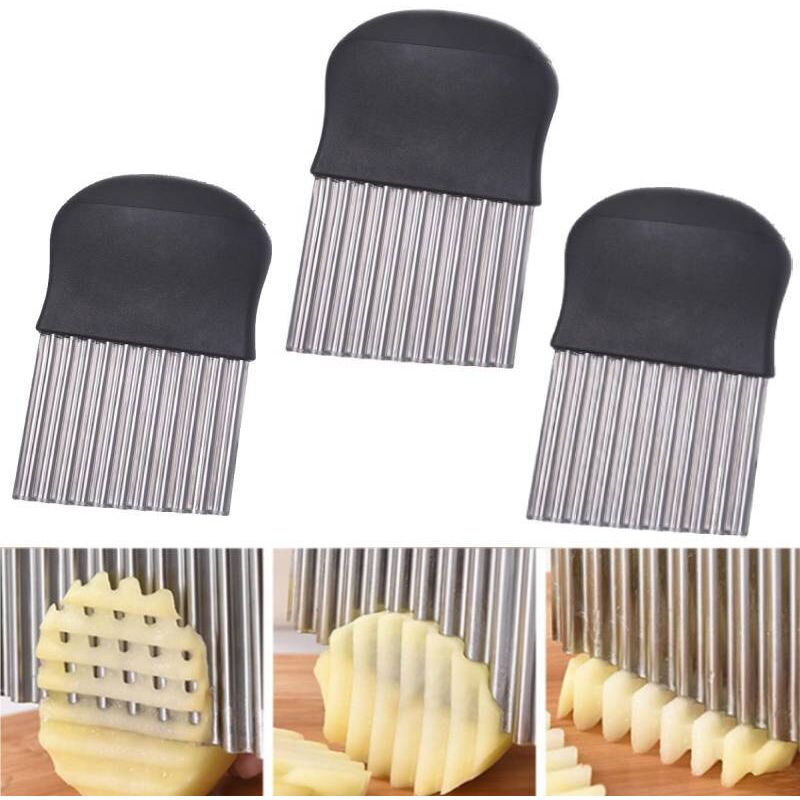 foto del prodotto tagliapatate, coltello ondulato per patatine fritte, coltello ondulato in acciaio inox per verdure, burro e macedonia di frutta