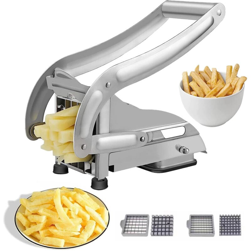 foto del prodotto tagliapatate francese migliorato 2024, tagliapatate in acciaio inossidabile con 2 lame per patatine fritte, verdure, carote, cetrioli, tagliapatate