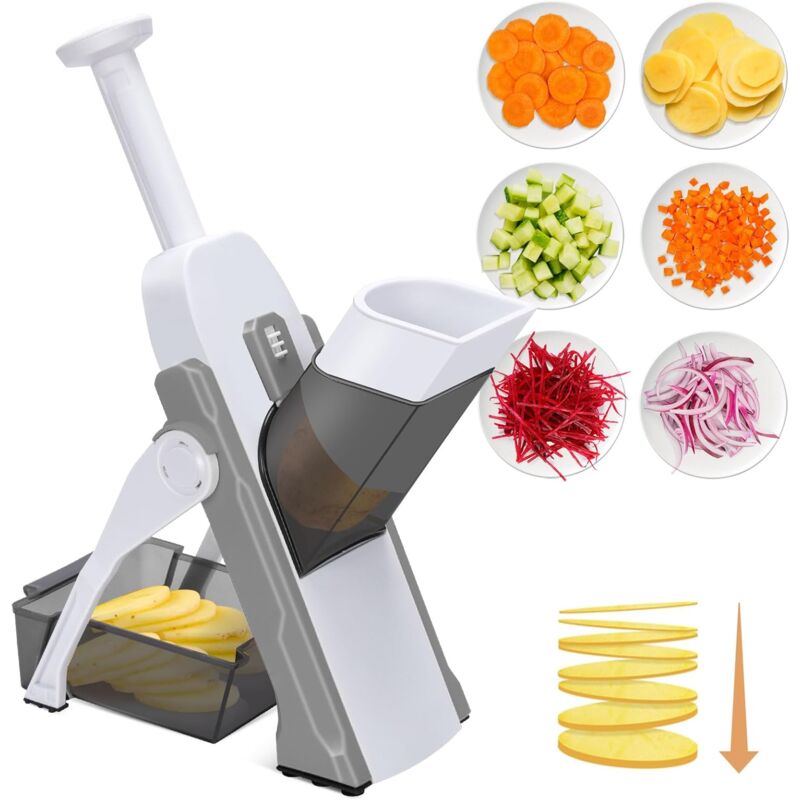 foto del prodotto tagliapatate professionale per patatine fritte, tagliapatate fritte in acciaio inox con 2 lame di ricambio, tagliapatate manuale antiscivolo,