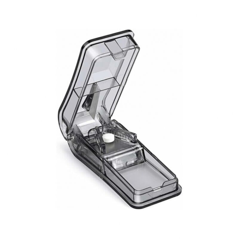 foto del prodotto tagliapillole per tagliare e frantumare compresse piccole e grandi, divisore per dividere le pillole e trasportare i farmaci, nero