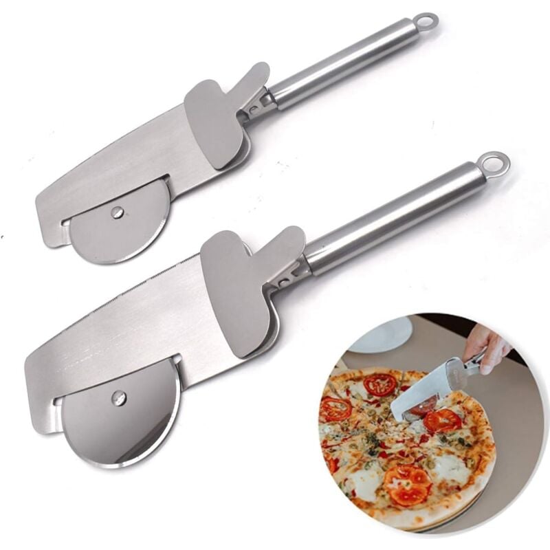 foto del prodotto tagliapizza 4 in 1 in acciaio inox, 2 pezzi, tagliapizza multifunzione per tagliare la pizza