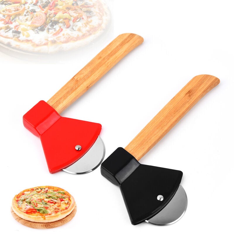 foto del prodotto tagliapizza da 2 pezzi tagliapizza a forma di ascia, pala per pizza rosso nero