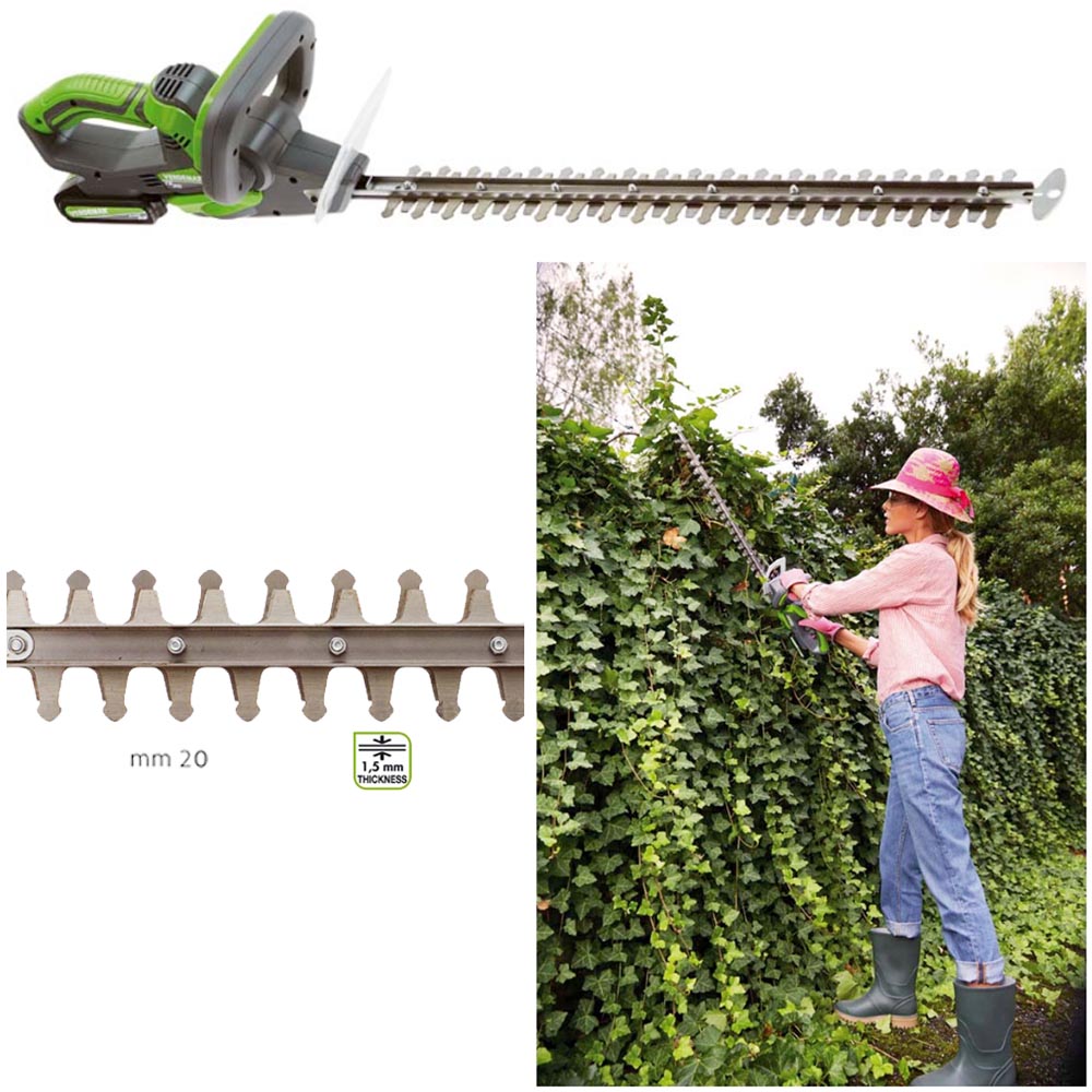 foto del prodotto tagliasiepe a batteria da giardino batteria litio 20v 2ah verdemax ts20