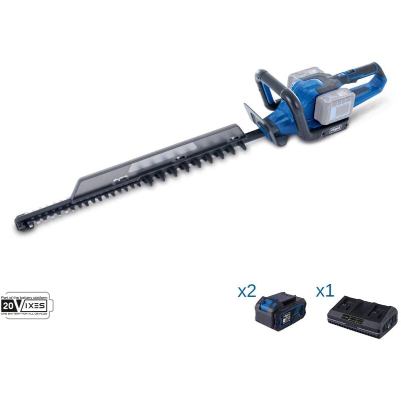 foto del prodotto tagliasiepi 2x20v 2 batteria 4.0ah doppio caricatore ixes scheppach bc ht720 x