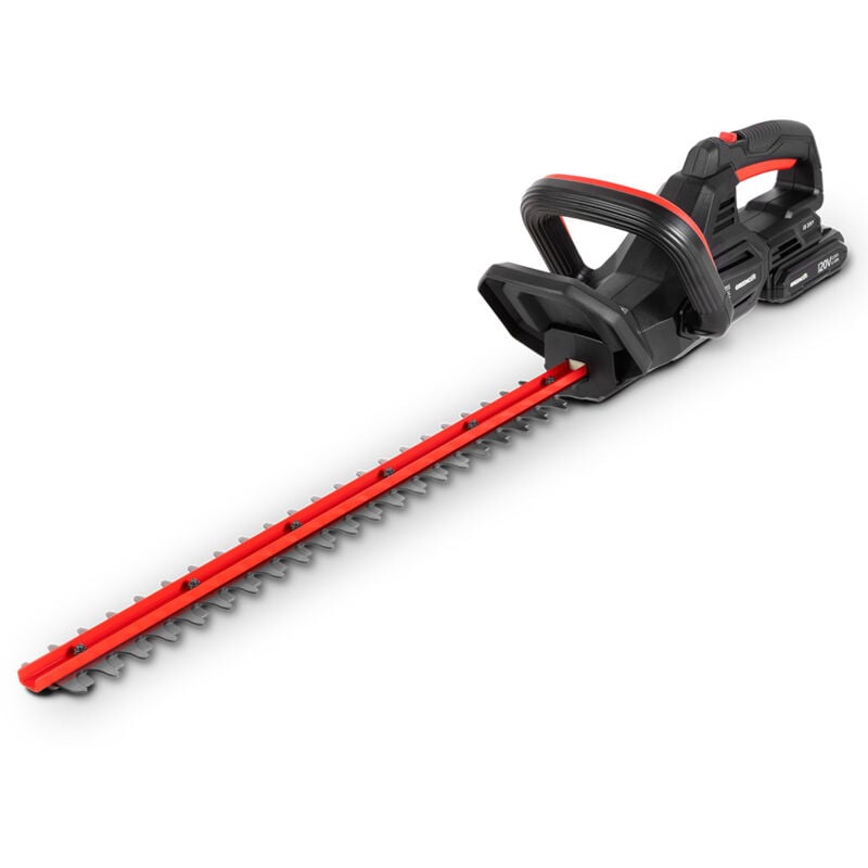 foto del prodotto tagliasiepi a batteria da 20 v con batteria da 2ah e caricabatterie, lama rotante da 50 cm con guaina, kit tagliasiepi ricaricabile greencut ght200l