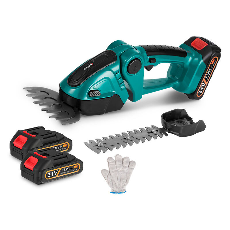 foto del prodotto tagliasiepi elettrico a batteria 2 in 1 da 20.000 giri min ricaricabile per diserbo domestico potatura tosaerba attrezzi con 2 batterie