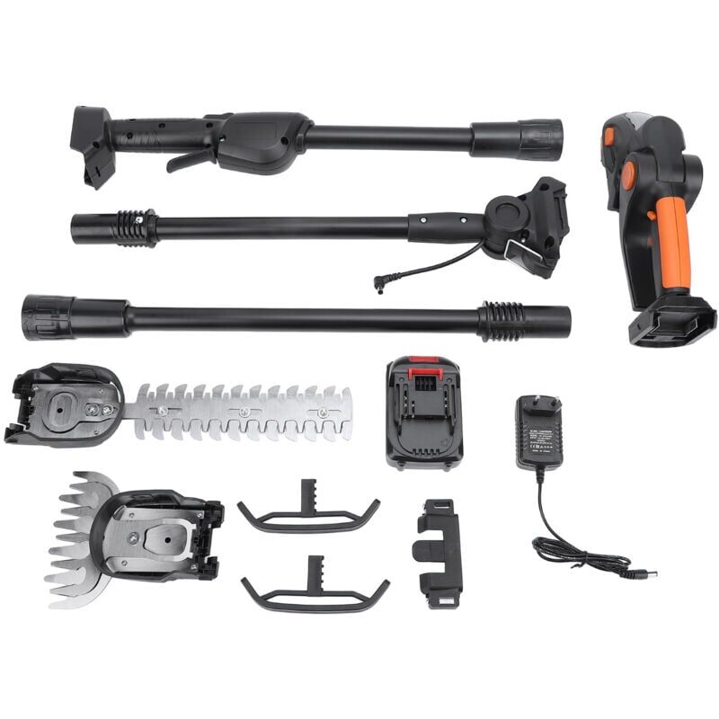 foto del prodotto tagliasiepi telescopico a batteria 2 in 1, potatore a palo, motosega, manico regolabile, guaina protettiva, asta da 1,8 m