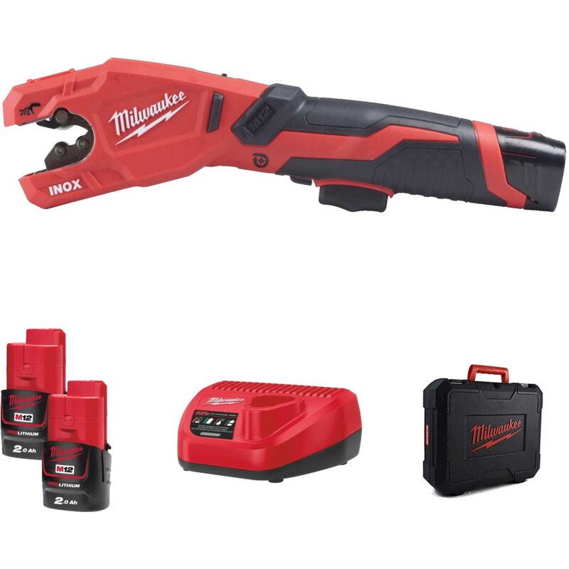 foto del prodotto tagliatubi a batteria milwaukee m12 pcss vari modelli con 2 batterie e 1 caricatore