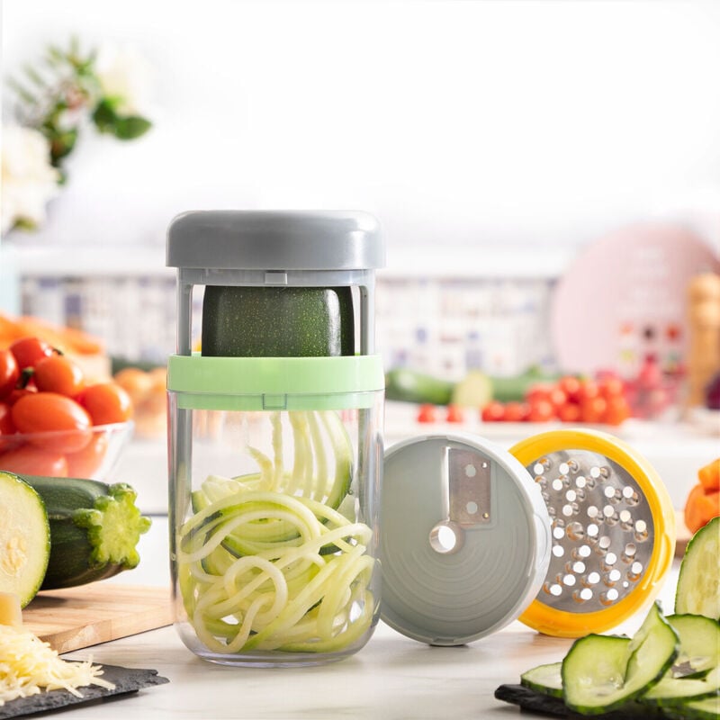 foto del prodotto tagliaverdure a spirale e grattugia con ricette vigizer innovagoods