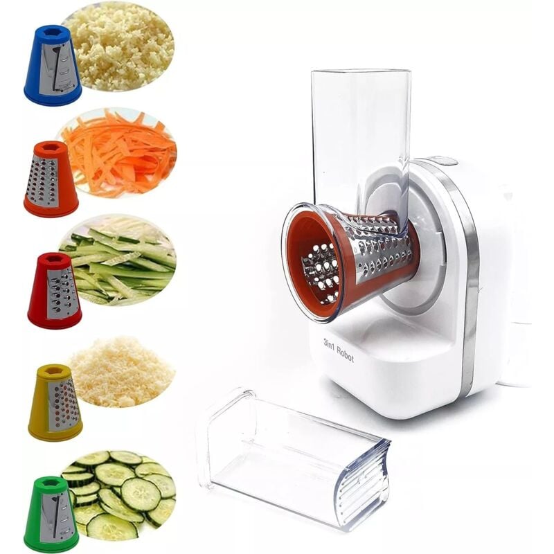 foto del prodotto tagliaverdure elettrico multifunzione 3 in 1, potente grattugia formaggio e affetta verdure, compatto e facile da pulire, perfetto per preparare