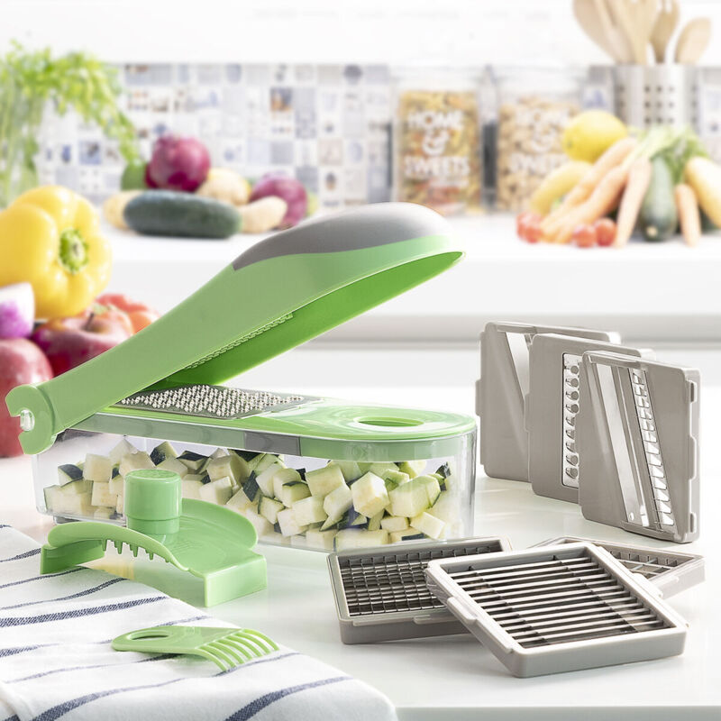 foto del prodotto tagliaverdure, grattugia e mandolina con ricette e accessori 7 in 1 choppie expert innovagoods