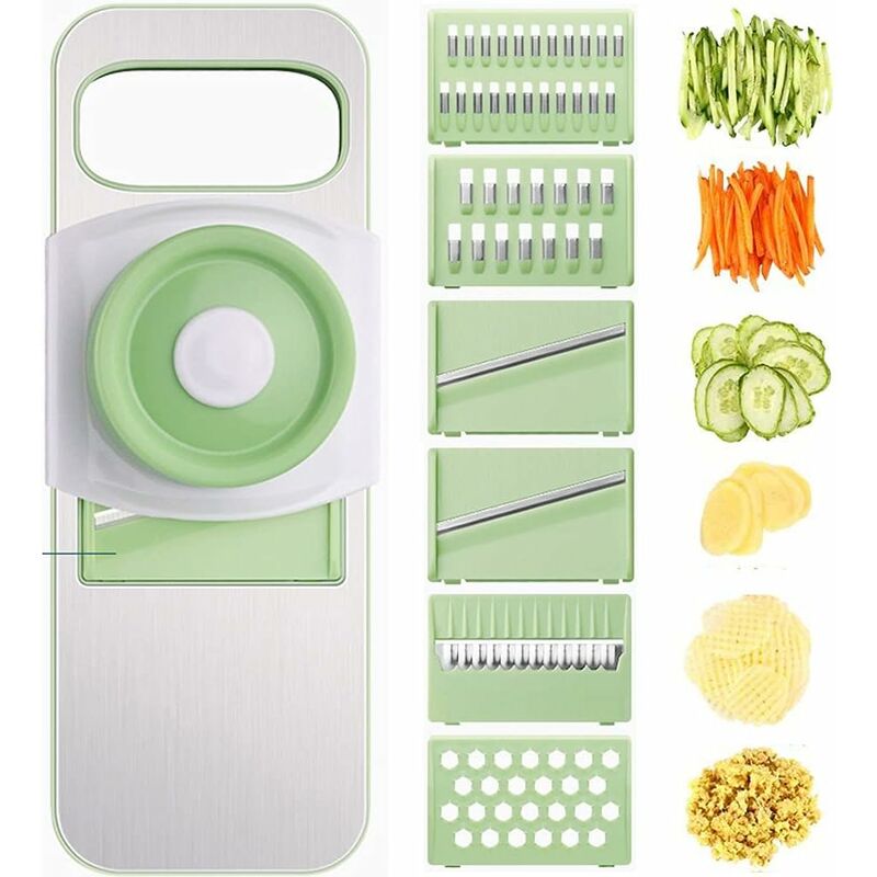 foto del prodotto tagliaverdure tagliaverdure tagliapatate 6 lame intercambiabili con pelapatate, pelapatate multicoltello, tritatutto per tutte le verdure