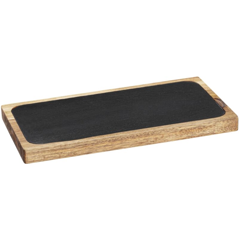 foto del prodotto tagliere da portata ava, tagliere da cucina in legno di acacia certificato fsc , tagliere rustico con piano in ardesia estraibile, ideale per
