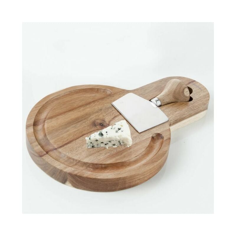 foto del prodotto tagliere in acacia con coltello in acciaio inox