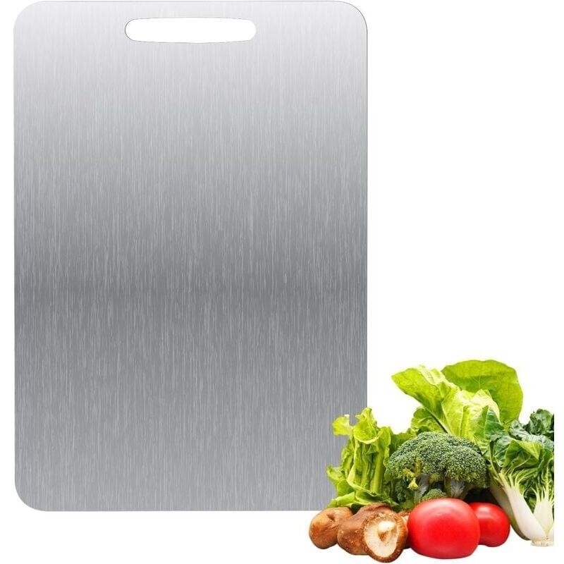 foto del prodotto tagliere in titanio acciaio inossidabile bifacciale senza bpa per cucinare, carne, pane, verdure e frutta 34 x 23 cm 