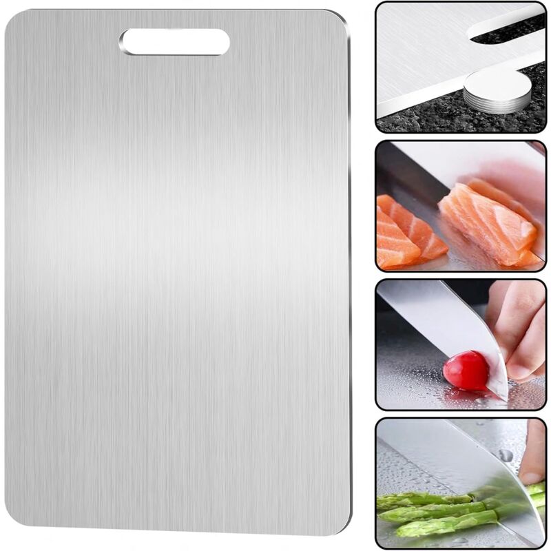 foto del prodotto tagliere in titanio lablanc acciaio inossidabile su entrambi i lati senza bpa per cucina, carne, pane, verdure, frutta 34 x 23 cm 