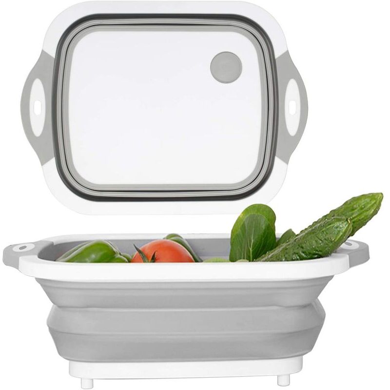 foto del prodotto tagliere multifunzionale, bacinella pieghevole per piatti, cestino pieghevole per frutta e verdura, contenitore per acqua per cucina, bagno, barca,