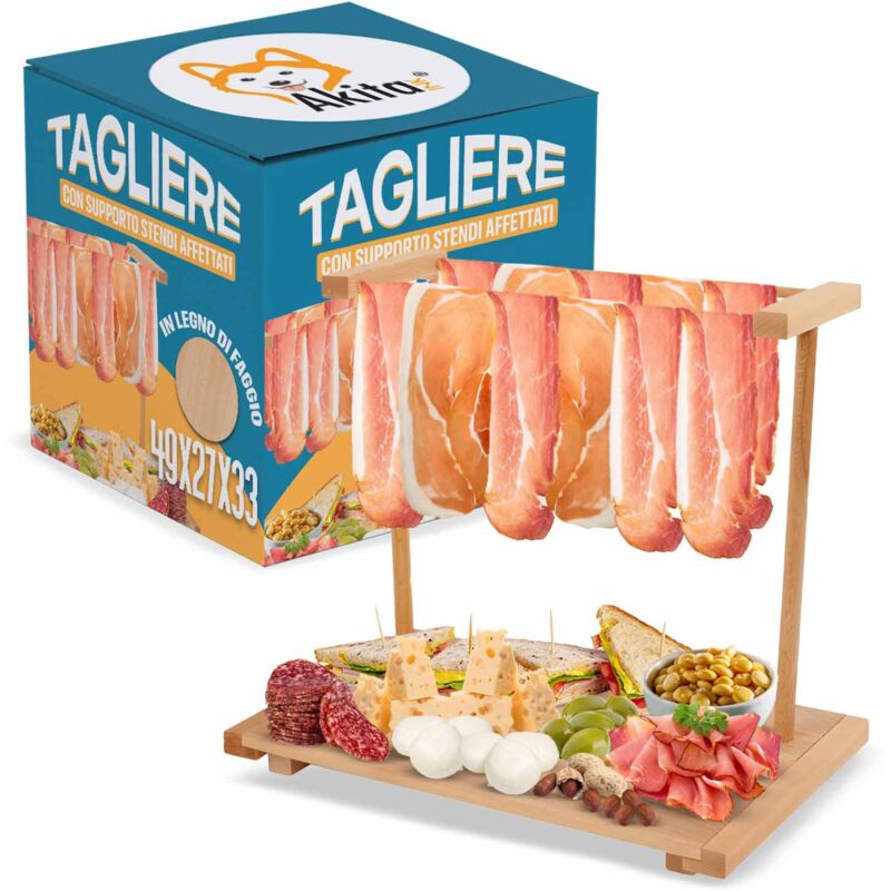 foto del prodotto tagliere per aperitivo appendi prosciutto in legno di faggio 49x27x33 cm