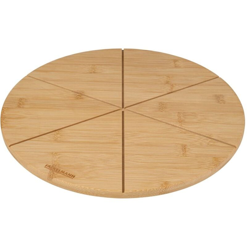 foto del prodotto tagliere per pizza in legno rotondo 32 cm in bamb rinnovabile scanalature per pezzi di pizza perfettamente uguali tagliere per pizza della