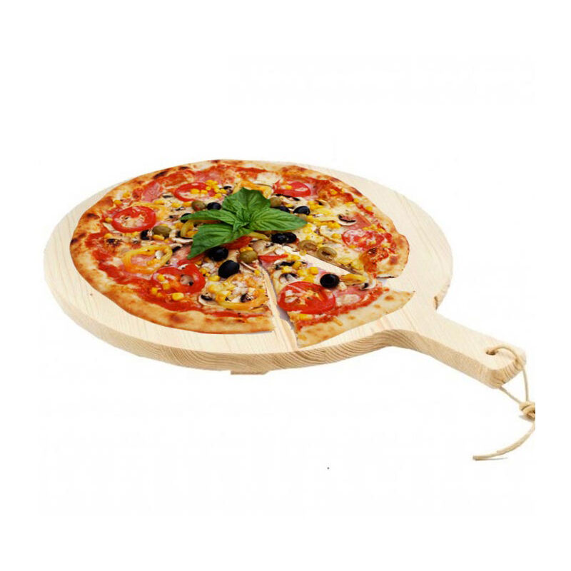 foto del prodotto tagliere per pizza rotondo 38 cm in legno di abete con manico affettati cucina