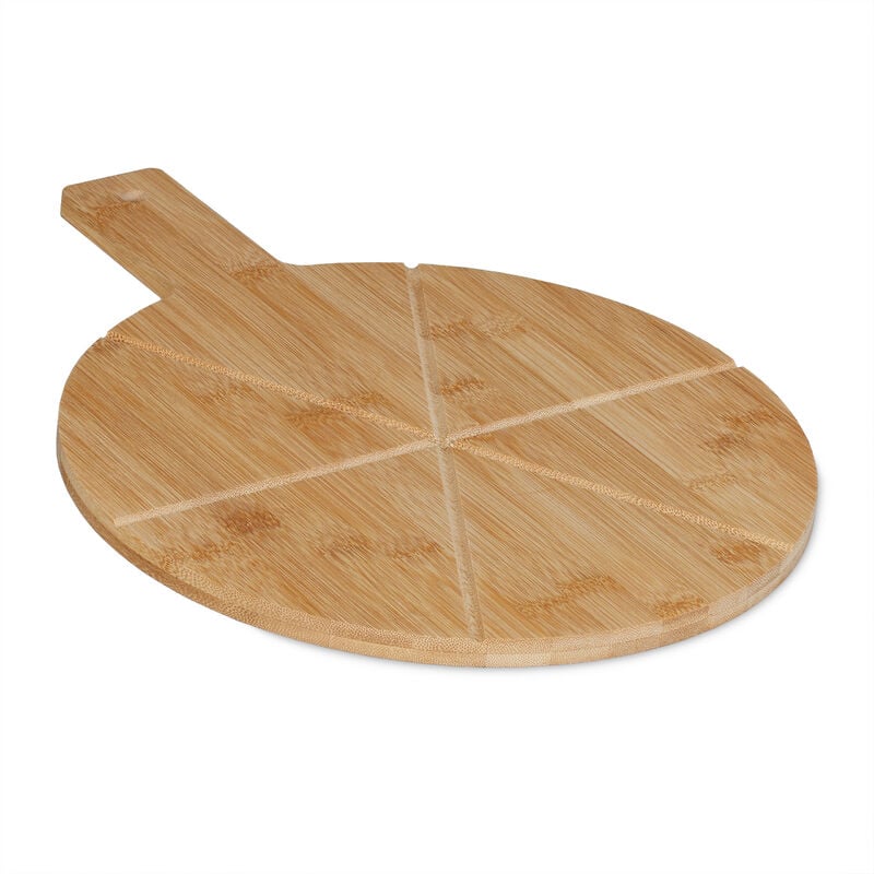 foto del prodotto tagliere per pizza, vassoio in bamb , 30 cm, piatto per formaggio, frutta, con manico, rotondo, naturale relaxdays