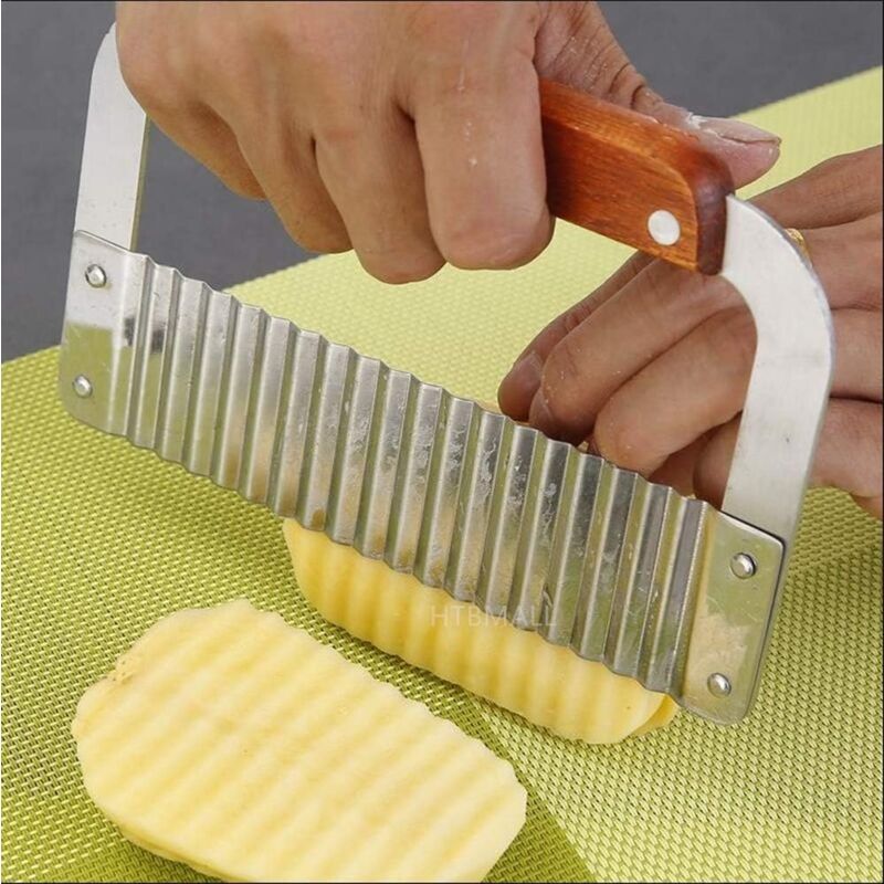 foto del prodotto taglierina per patate ondulata, coltello ondulato, lama in acciaio inossidabile migliorata, utensili da cucina sicuri affettatrice ondulata per