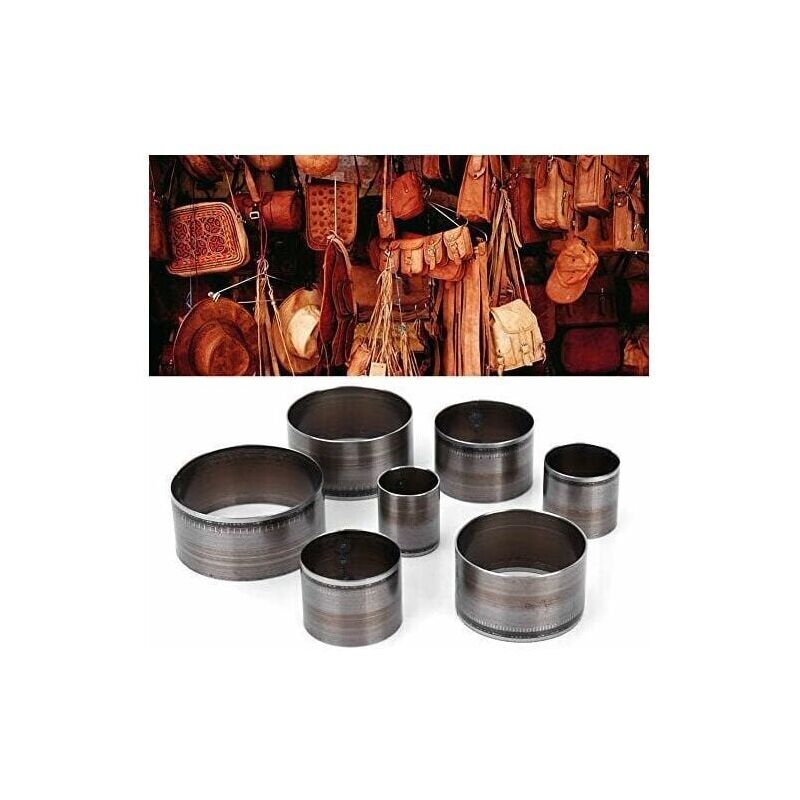 foto del prodotto taglierina rotonda per pelle, 7 utensili per il taglio della pelle, set di punzoni cavi, punzoni manuali per pelle, taglierina per pelle, fustelle circolari, stampo da taglio, fustella, artigianato in