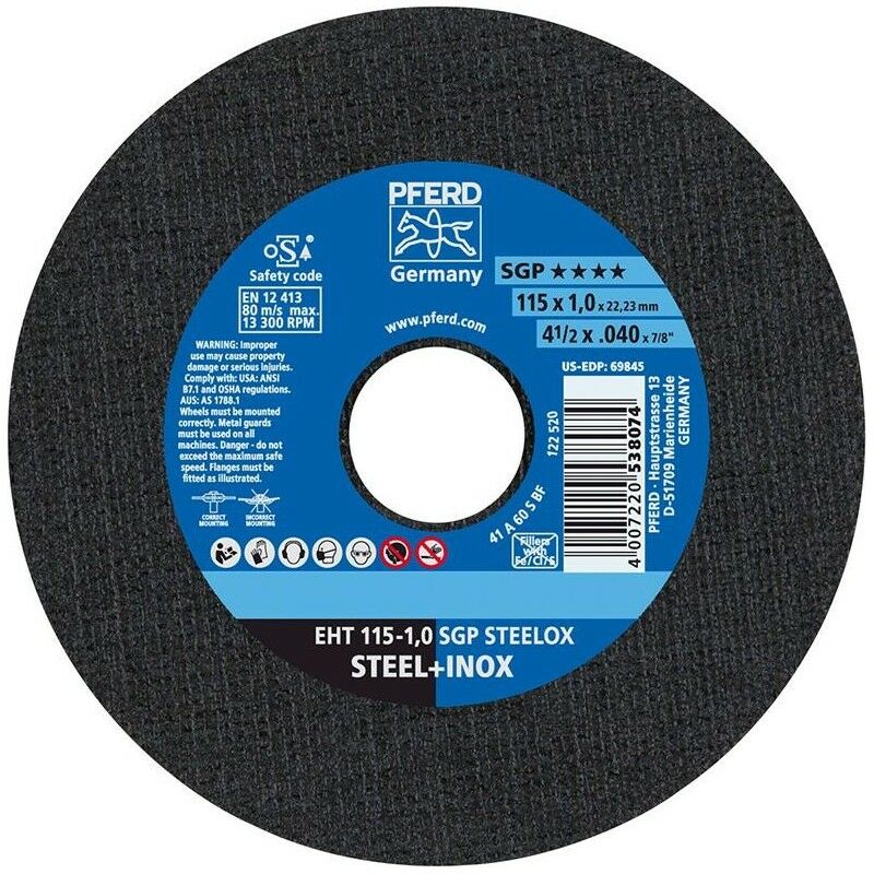 foto del prodotto taglio disco curvo a60ssg inox 115x1mm pferd