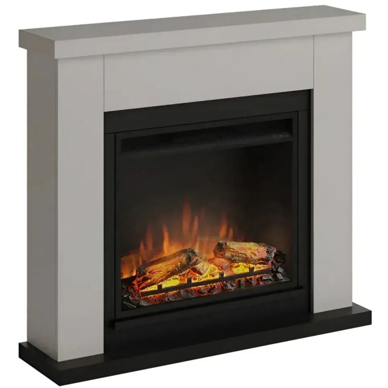foto del prodotto tagu caminetto elettrico da pavimento frode con cornice decorativa in legno beige