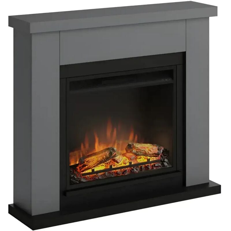 foto del prodotto tagu caminetto finto decorativo elettrico frode con cornice in legno grigio